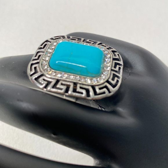 Southwest Style Earrings & Ring Faux Turquoise Stones Rhinestones Silver Frame - Picture 10 of 15